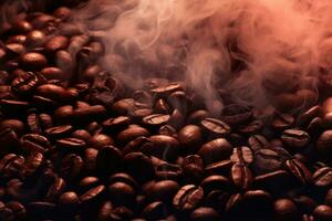 Coffee beans background , smoke ,Generative AI photo