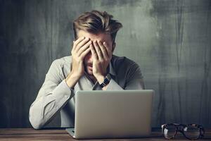 A business man stressed , unhappy sad , copy space ,Generative AI. photo