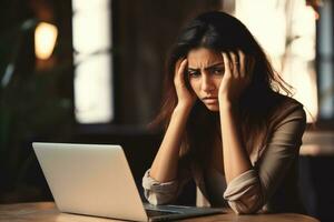 A business woman stressed , unhappy sad ,Generative AI. photo