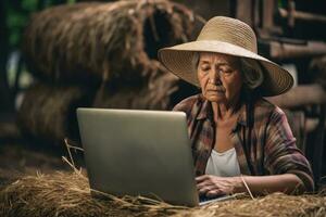 A farmer woman stressed , unhappy sad ,Generative AI. photo