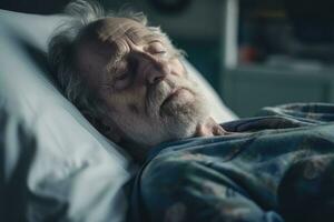 A kid patient sleeping on bed in hospital ward. Health care ,Generative AI. photo