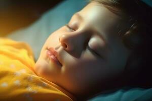 A kid patient sleeping on bed in hospital ward. Health care ,Generative AI. photo