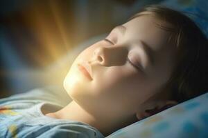 un niño paciente dormido en cama en hospital pabellón. salud cuidado ,generativo ai. foto