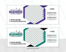 Digital marketing facebook cover design, business web banner template, social media marketing promotion timeline cover post, business ads with photo placeholder  fully editable, modern 2 colors set vector