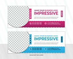 Digital marketing facebook cover design, business web banner template, social media marketing promotion timeline cover post, business ads with photo placeholder  fully editable, modern 2 colors set vector