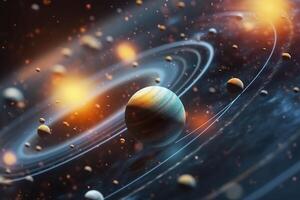 Our 3d Solar system with planets in orbits path. AI Generative photo