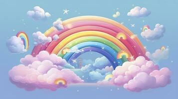 Fantasy sky rainbow. Fairy skies rainbows colors, magic landscape and dream sky background illustration, AI Generative photo