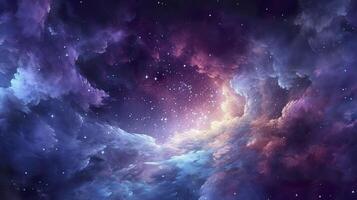 Nebula Galaxy Background With Purple Blue Outer Space. Cosmos Clouds And Beautiful Universe Night Stars. AI Generative photo