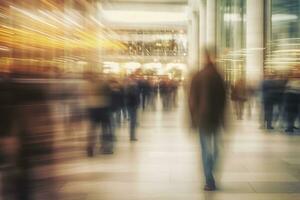 Blurred business people walking in the city scape , AI Generative photo