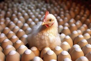 Chicken Farm with many healthy chicken and fresh eggs, AI Generative photo