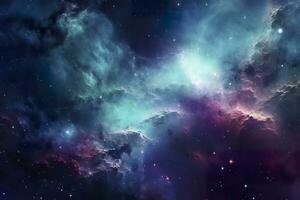 concepto de nebulosa con galaxias en profundo espacio cosmos descubrimiento exterior espacio y estrellas, ai generativo foto