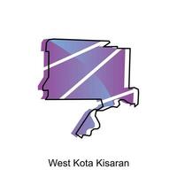 Oeste kota kisarán ciudad mapa de norte Sumatra provincia nacional fronteras, importante ciudades, mundo mapa país vector ilustración diseño modelo