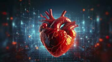 humano corazón con cardiograma para médico corazón salud cuidado fondo, ai generativo foto