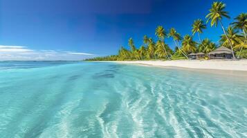 tropical paraíso playa con blanco arena y cristal claro azul agua. hermosa natural verano vacaciones Días festivos antecedentes. viaje turismo amplio panorama antecedentes concepto. ai generativo foto