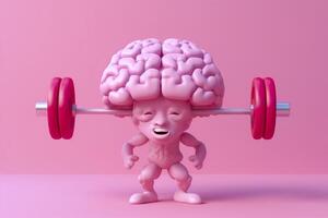 Human brain lifting weights. 3D brain lifting a heavy dumbbell. Mind training, memory health, Alzheimer's prevention, brain training, education, study and menthal health concept. AI generated photo