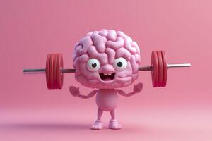 Human brain lifting weights. 3D brain lifting a heavy dumbbell. Mind training, memory health, Alzheimer's prevention, brain training, education, study and menthal health concept. AI generated photo