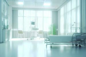 ideal cuidado de la salud antecedentes con surrealista borroso hospital escena. ai generativo foto
