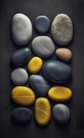 Some colorful stones are displayed, dark navy and yellow, AI Generative photo