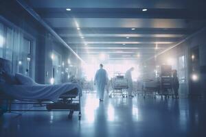 Blurred Hospital Emergency Room, Abstract Medical Background. AI Generative photo