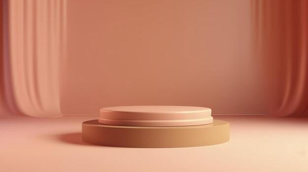 Podium with a parametric background. Stage showcase on pedestal display, 3d rendering. AI Generative photo