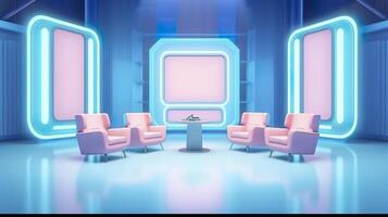 The Future of Game Shows. A Simple, Modern Setting with Two Chairs and a Whole Lot of Fun. AI Generative photo