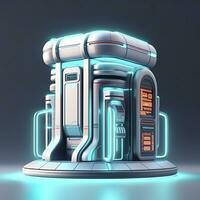 Futuristic Illustration of Cylindrical Car Battery, Electric Battery Station at a Gas Station. AI Generative photo