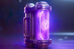 Purple Sci Fi Energy Flask with Pure Background. AI Generative photo