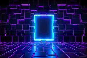 blue and purple lighted panels on a wall. generative AI photo