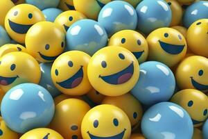 Happy and laughing emoticons 3d rendering background, social media and communications concept. AI Generative photo