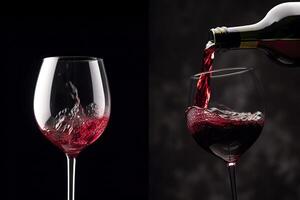 Pouring red wine into a wine glass. AI Generative photo