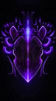 Amethyst 3D Minimalist Shield Design with a black or dark background with neon lines. AI Generative photo