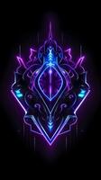 Amethyst 3D Minimalist Shield Design with a black or dark background with neon lines. AI Generative photo