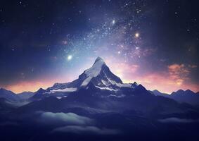 The milky rising in the night sky over the mountains, landscapes, AI Generative photo