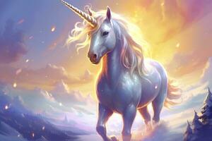 Beautiful unicorn with light colors. AI Generative photo