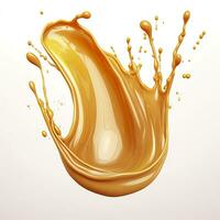 Caramel sauce, Liquid syrup splash, sugar candy caramel or melted toffee, 3d. Generative AI photo