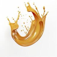 Caramel sauce, Liquid syrup splash, sugar candy caramel or melted toffee, 3d. Generative AI photo