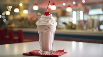 Cereza malteada en un clásico americano cena. comida fotografía concepto. generativo ai foto