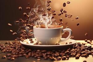 Coffee Bliss. Savoring the Aromatic Symphony of Splashing Beans. Generative AI photo
