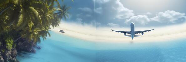 Concept of airplane travel. Generative AI photo