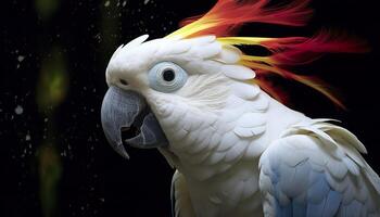 Digital photo manipulation of a white parrot. Generative AI