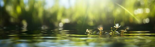 Blurred image of natural background from water and plants. Generative AI photo