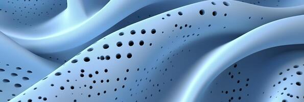 Breathable fabric dry light blue soft mesh holes floating light blue background. Generative AI photo