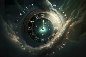 clock in space, time concept. Generative AI photo