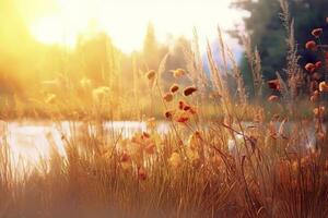 Arte otoño soleado naturaleza antecedentes. generativo ai foto