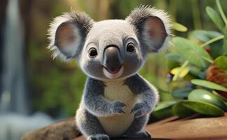 A cartoon colored funny masterpiece of a cute koala, closeup. Generative AI photo