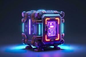 Modern and Futuristic Neon Digital Gaming Chest in Cartoon Pixar 3D Blender Style. AI Generative photo