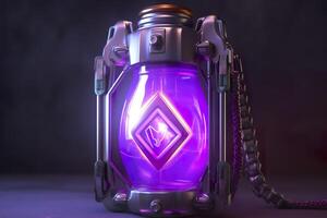 Purple Sci Fi Energy Flask with Pure Background. AI Generative photo