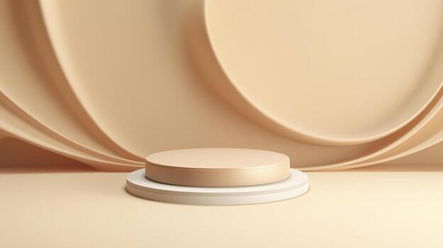 Podium with a parametric background. Stage showcase on pedestal display, 3d rendering. AI Generative photo