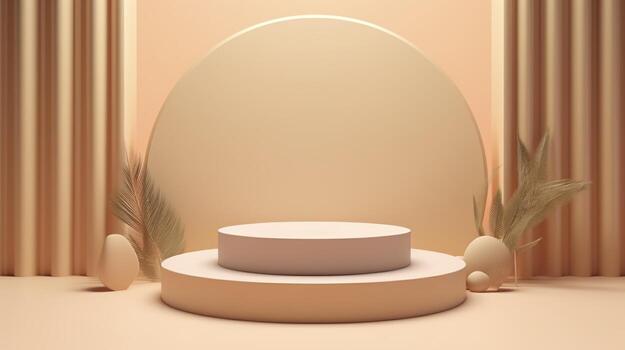 Podium with a parametric background. Stage showcase on pedestal display, 3d rendering. AI Generative photo