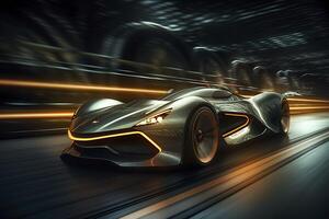 Fast Shutter Speed Creates Dynamic and Action Packed Image of Futuristic Car. AI Generative photo